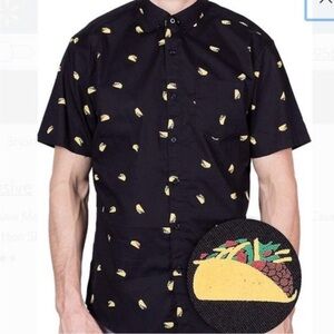 Molokai Taco Button Down Shirt Men’s XL • Black Novelty Print • 100% Cotton